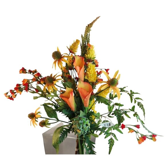 Artificial Flower Bouquet With Orange Calla Lilies, Yellow Cone Flowers Wild Mi - Picture 1 of 16